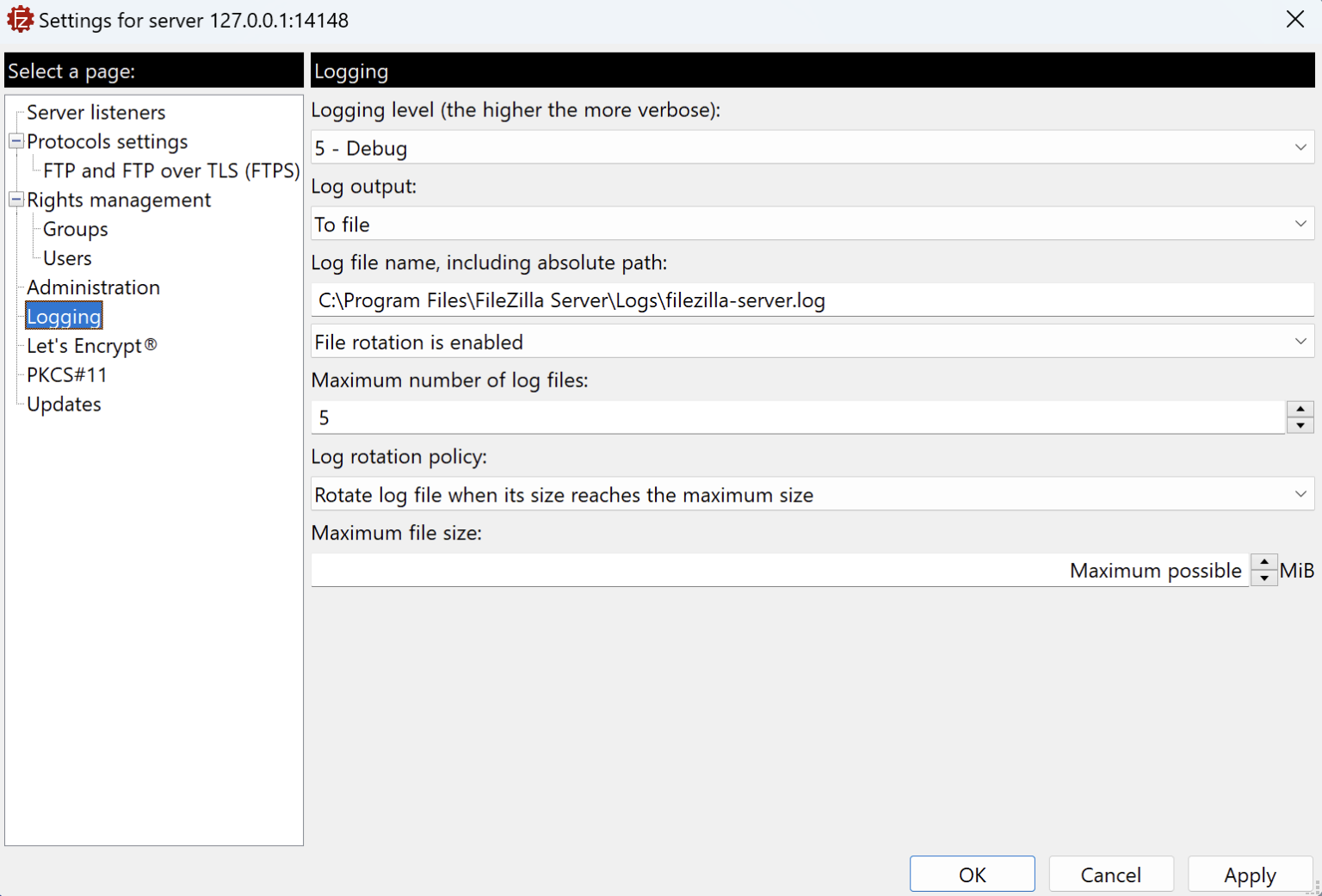 How to Set the Logging Level with FileZilla Server - FileZilla Pro