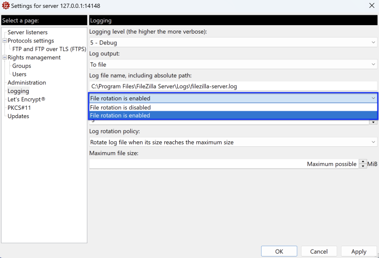 How to Set the Logging Level with FileZilla Server - FileZilla Pro