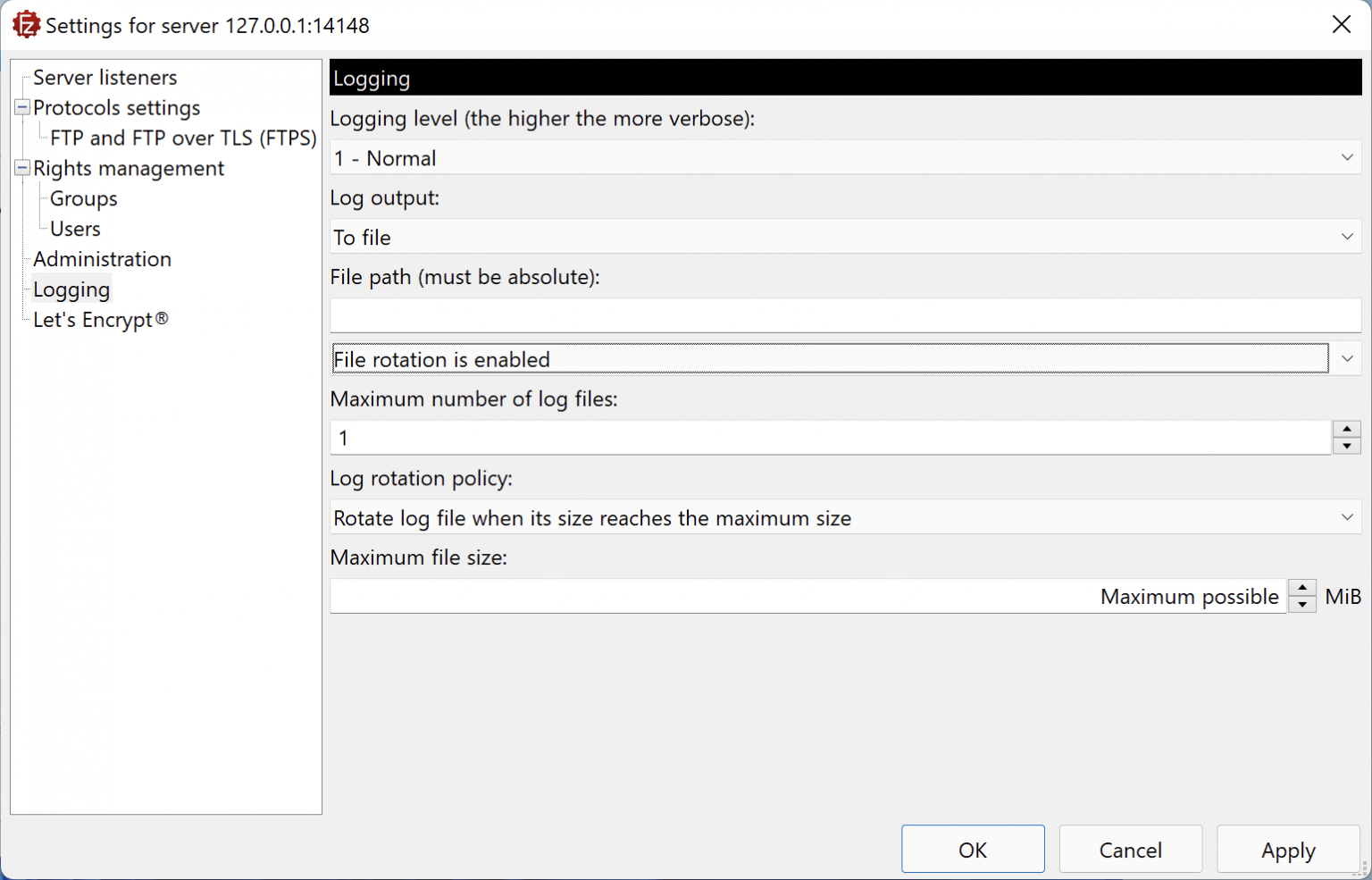 How to Set the Logging Level with FileZilla Server FileZilla Pro