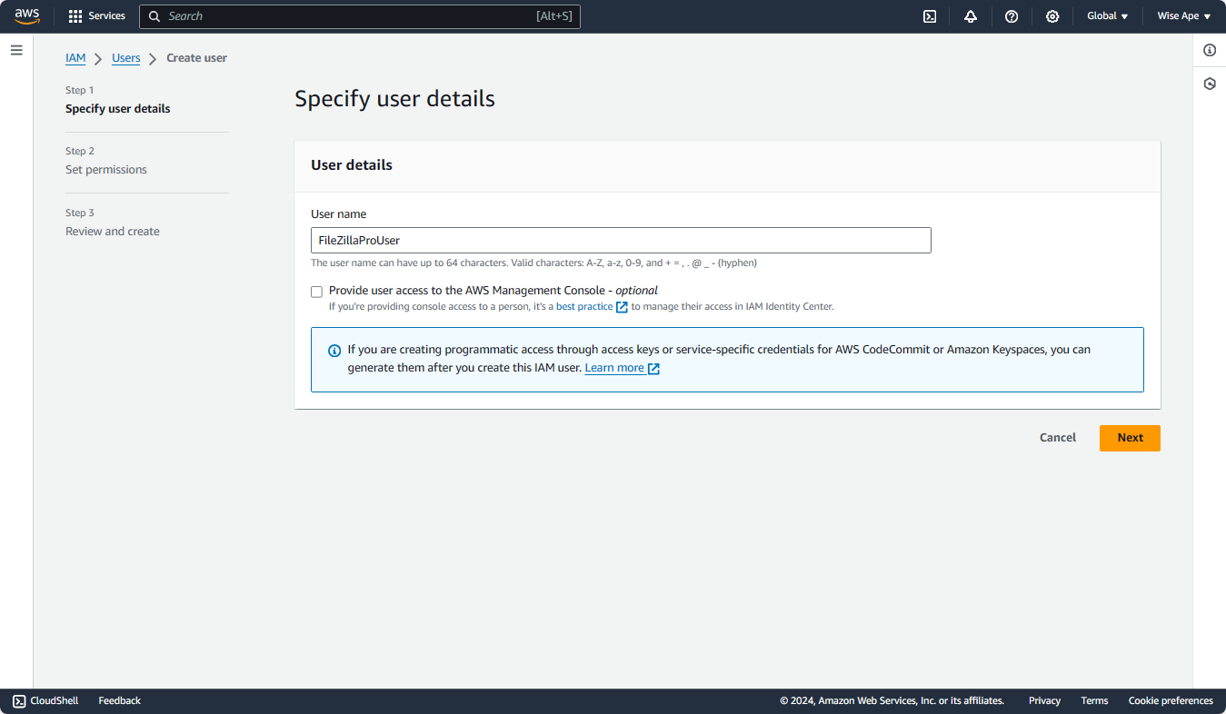 How to get Amazon S3 Credentials - FileZilla Pro