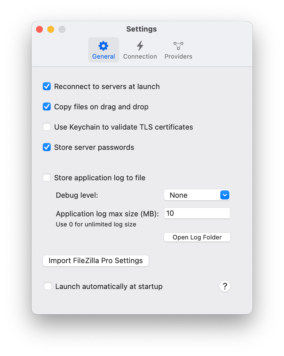 Configuring RemoteDrive General Settings - FileZilla Pro